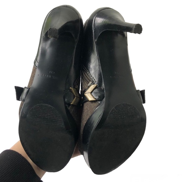 NINE WEST olive green boots peep toe ankle stiletto heels straps gold buckle 6.5 - Picture 10 of 12